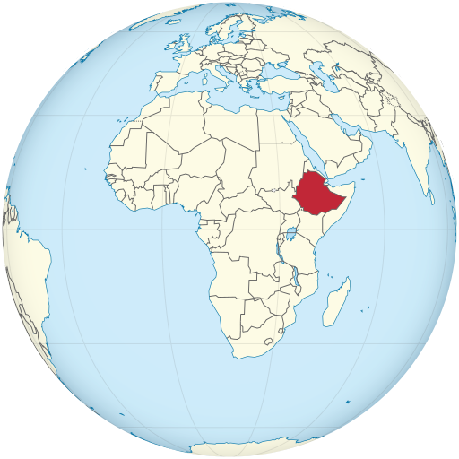 Ethiopia highlighted on the globe
