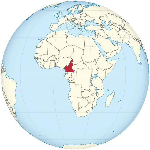 Cameroon highlighted on a globe, in the central west part of Africa