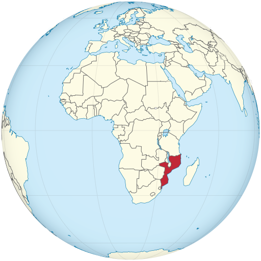 Mozambique highlighted on a globe