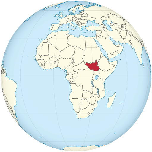 South Sudan highlighted on a globe