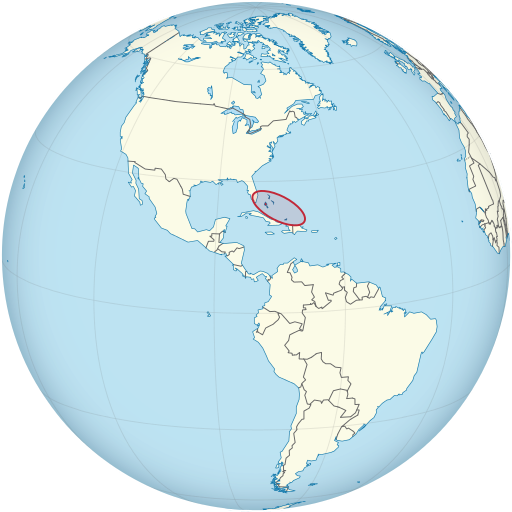 Bahamas highlighted on a globe