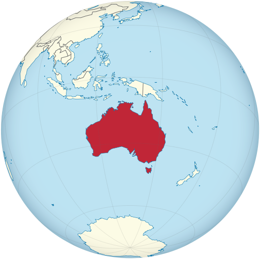 Australia highlighted on the globe