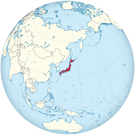 Japan highlighted on a globe